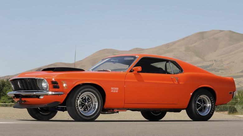 Orange Boss 429 Mustang parked