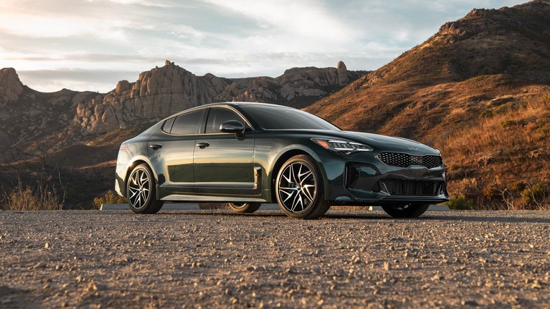 The 2023 Kia Stinger GT in mountainous terrain