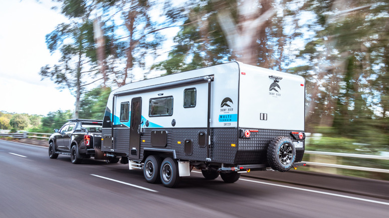 Mazda BT-50 Ute towing a camper
