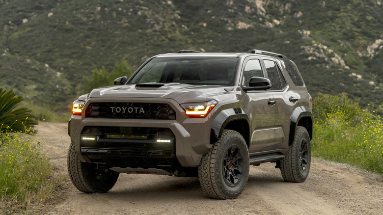 Front shot of the 2025 Toyota 4Runner TRD Pro parked on a mountain trail.