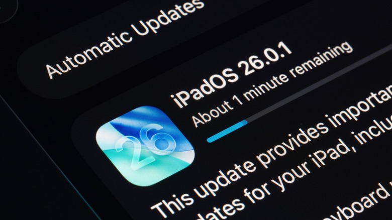 iPadOS 26 update installing on an iPad