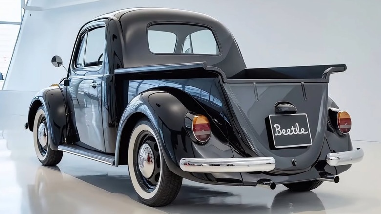 AI Generated Volkswagen Beetle Truck In Black From The Rear