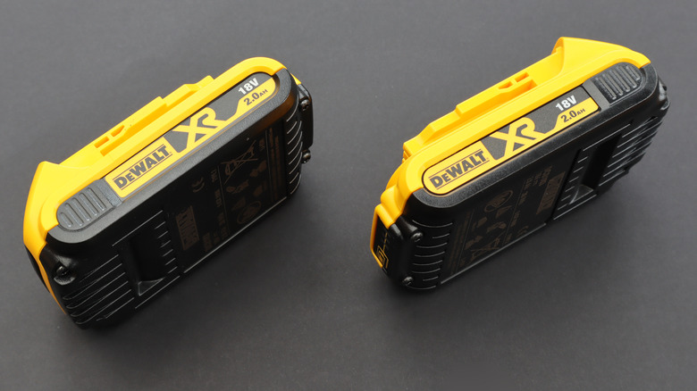 Dewalt Cordless Tool rechargeable batteries on a black background