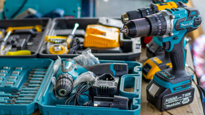 Makita drills on a table.