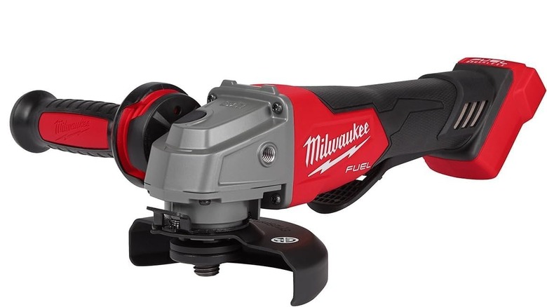 A close up of a Milwaukee grinder with no disk