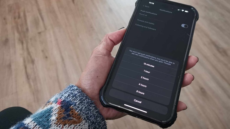 Threads app pause notifications menu