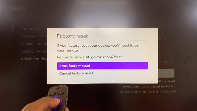 Factory reset option on Roku device
