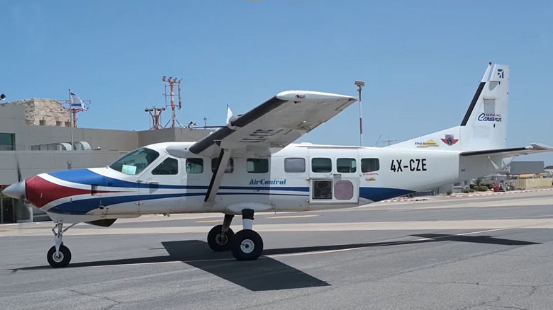 Single-engined propeller aircraft with an experimental laser system fitted