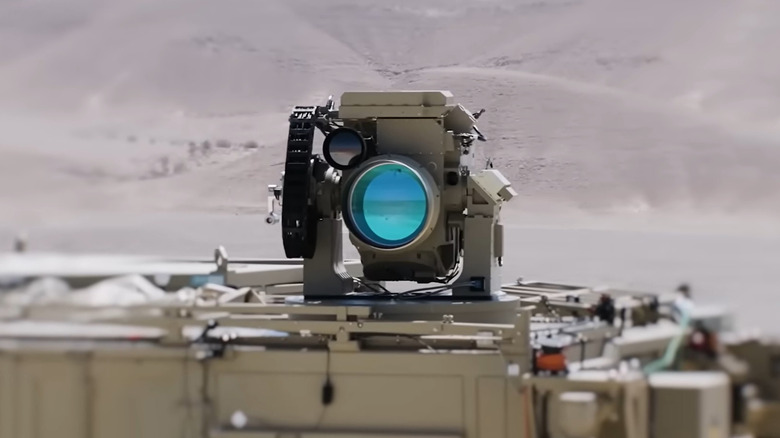 Ground-based Iron Beam laser unit mounted on a military vehicle.