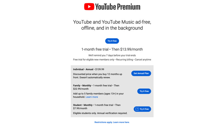 Preços do YouTube Premium julho de 2023 
