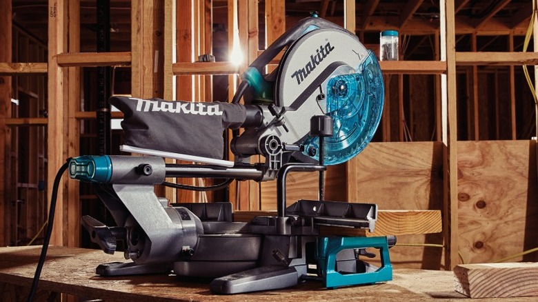 Makita 10-inch miter saw in construction area