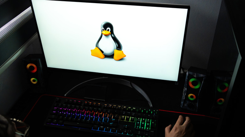 The Linux Penguin on a gaming PC monitor