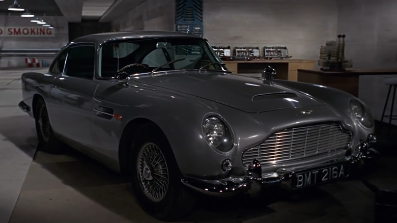 Aston Martin DB5 reveal in "Goldfinger"