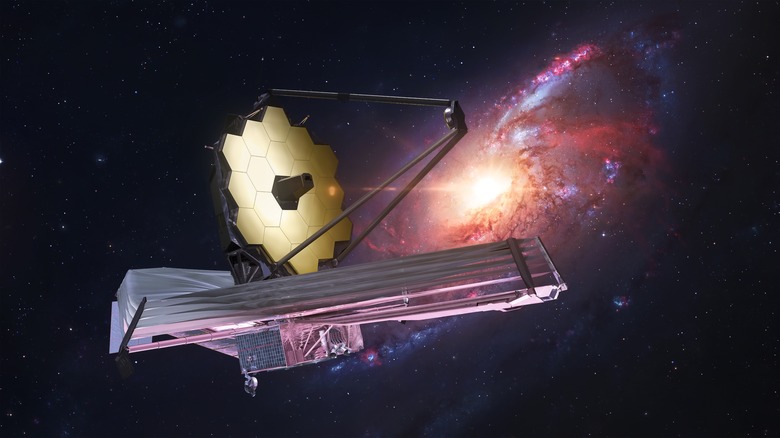 The James Webb Space Telescope in space.