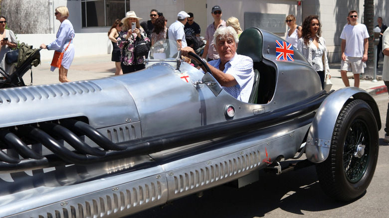 Jay Leno sitting in﻿ his 1929 Bentley Speed Six at the ﻿Rodeo Drive Concours d'Elegance Father's Day Car Show in June 2025.