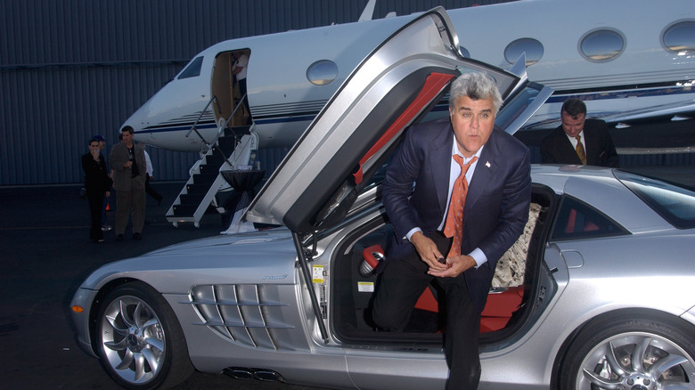 Jay Leno steps out of Mercedes McLaren SLR