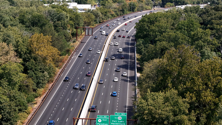 Aerial view of the Garden State Parkway toll road in northern New Jersey.