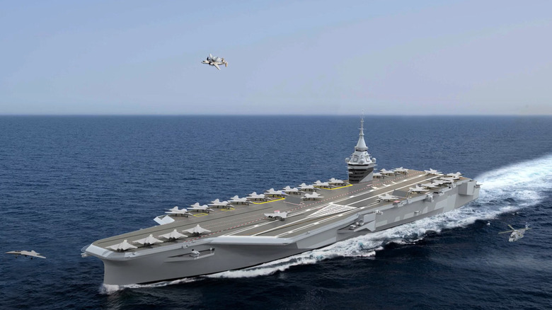 An early rendering of France's next nuclear aircraft carrier shows off its carrying capacity.