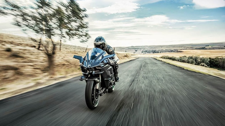 Kawasaki H2R accelerating on track