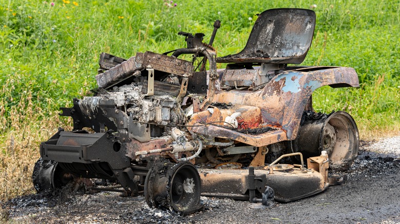 tractor lawn mower destroyed by fire