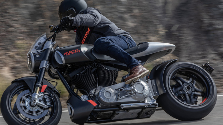 Cornering on the Arch 1s bike
