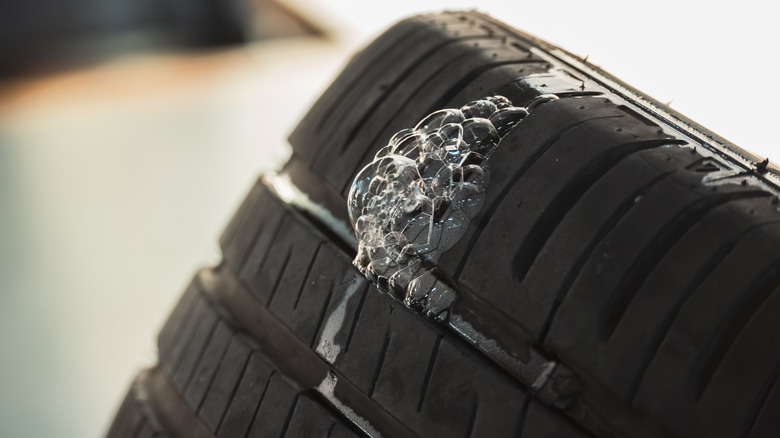 tire with bubbling water