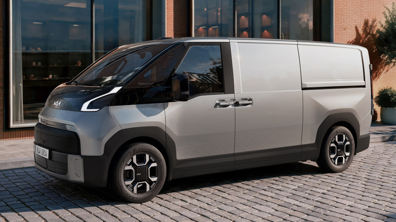 The Kia PV7 cargo van sitting on a brick road