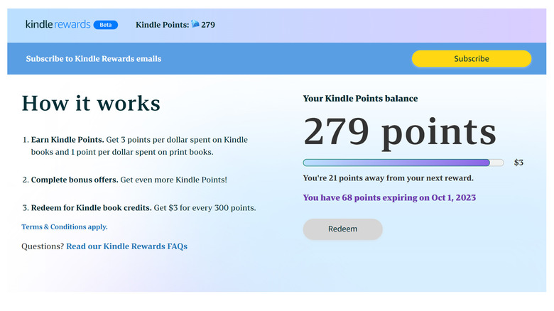 Kindle Rewards points page