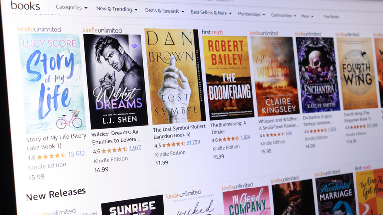 Online bookstore displaying various ebooks and bestsellers on Amazon Kindle Unlimited.