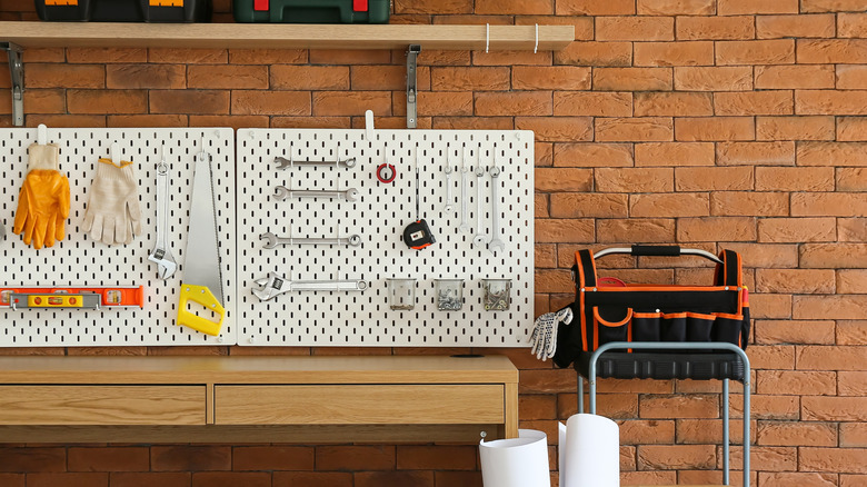 Workshop wall with tools