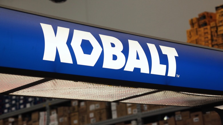 Kobalt brand power tools trademark logo on display at hardware store