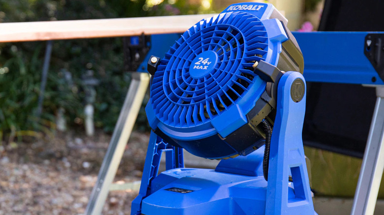 Kobalt 24V Lowe's fan on top of water bucket