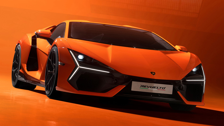 Lamborghini Revuelto with orange background