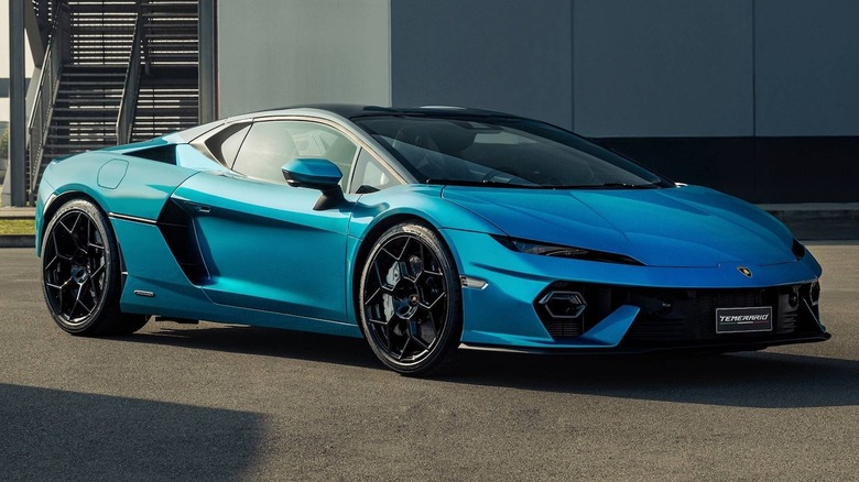 blue 2026 Lamborghini Temerario parked outside a building