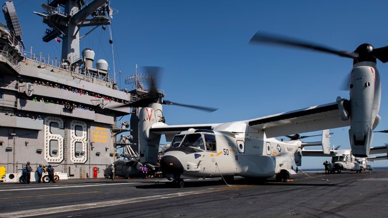 U.S. aircraft docked on a carrier ship