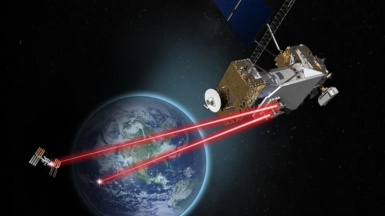 Satellite to Earth laser communication illustration