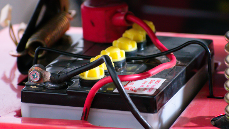 A riding lawn mower battery