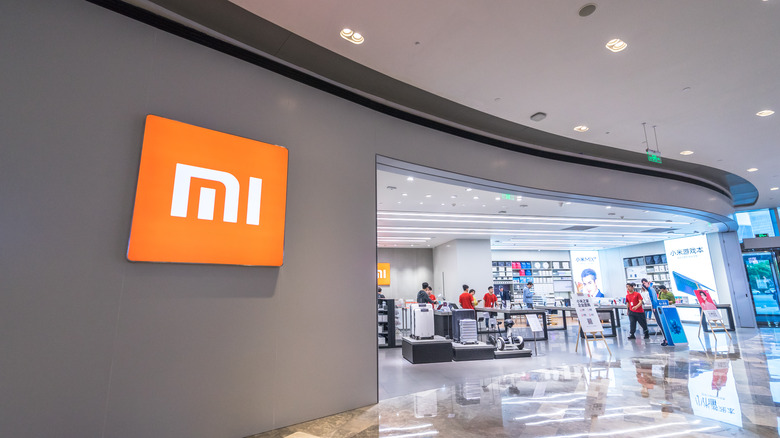 Xiaomi logo on a shop in Asia