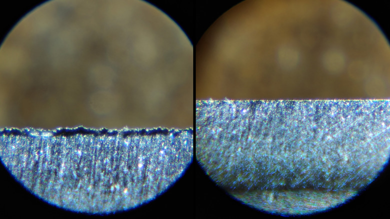 Knife steels compared under a microscope