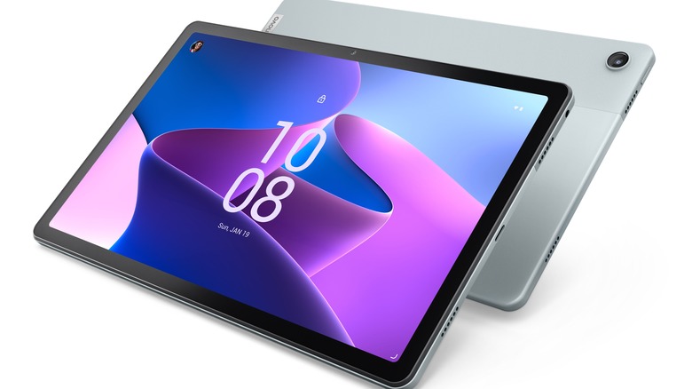 The front and rear views of the Lenovo Tab M10 Plus.