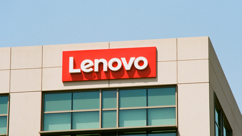 Lenovo logo displayed at the company's facility in California