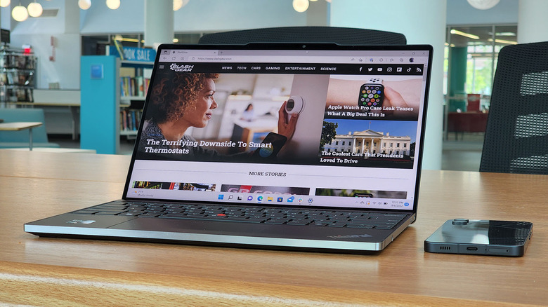 Laptop and phone on a table