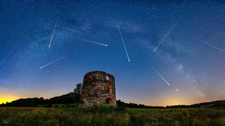 Meteor shower across night sky