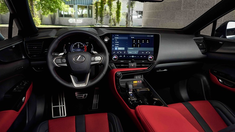 Lexus NX F Sport interior with red and black upholstery