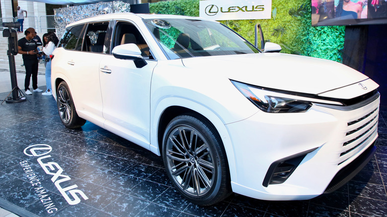 A Lexus TX 350 in a showroom