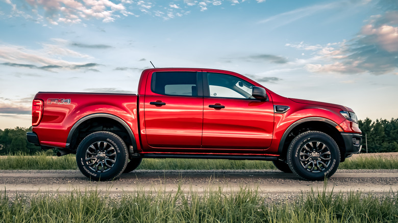 red truck on road