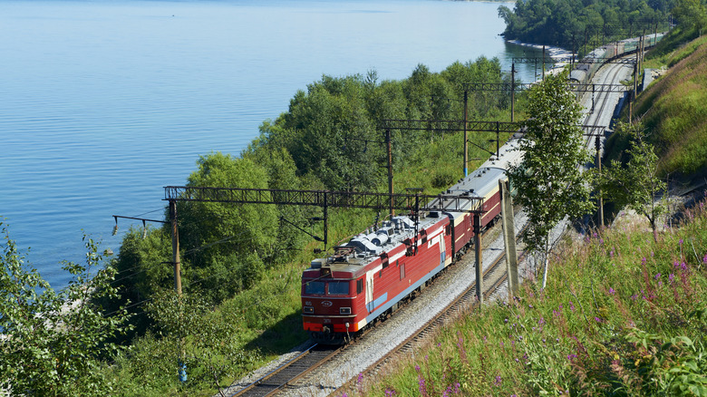 The Trans-Siberian Express passing Lake Baikal.