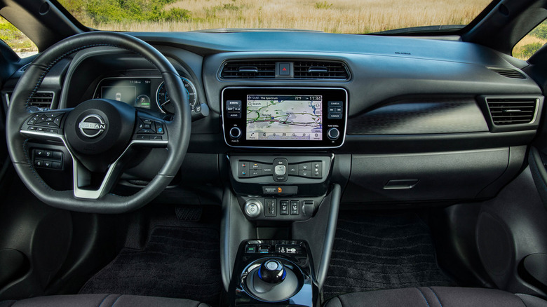 Interior and dashboard of a Nissan Leaf