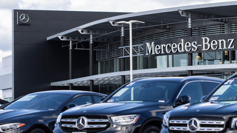 Mercedes-Benz dealership and cars