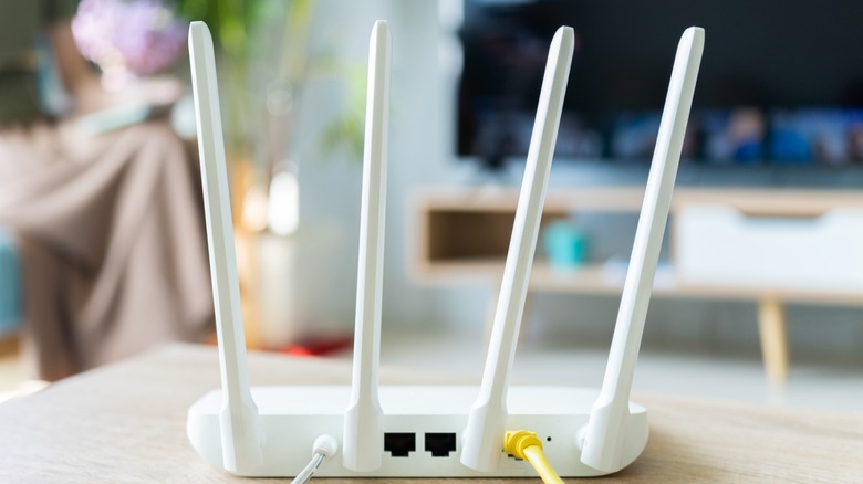 Home internet router on a living room table